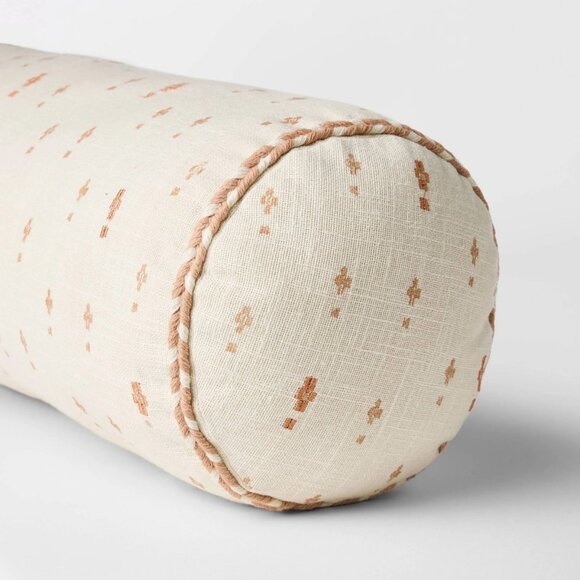 Threshold Geo Print Peach & Cream Color Bolster Accent Pillow 18" Long & 7" Deep - Picture 2 of 7